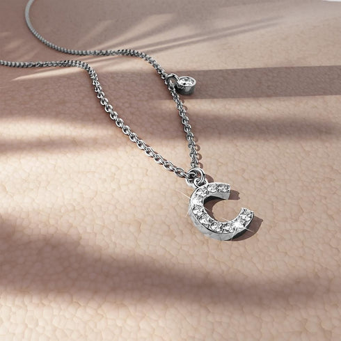 Solid 925 Sterling Silver Initial Crystal Personalised Alphabet Letter Necklace Silver